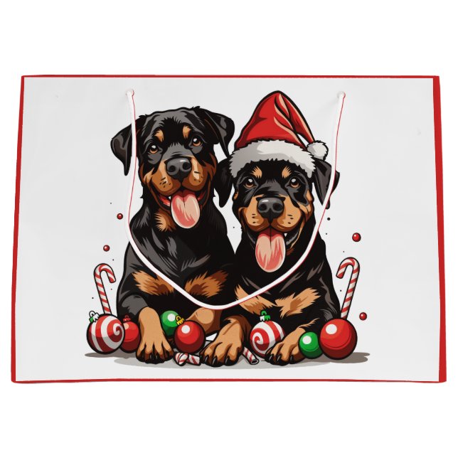 Christmas Rottweiler Dog Santa Large Gift Bag (Front)