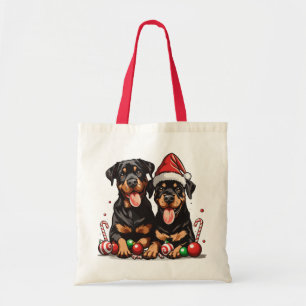 Christmas Rottweiler Dog Santa Tote Bag