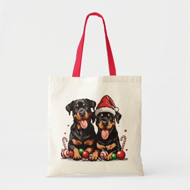 Christmas Rottweiler Dog Santa Tote Bag (Front)