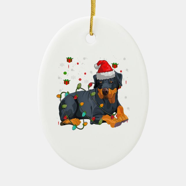 Christmas Rottweiler Dog Santa Xmas Light Ceramic Tree Decoration (Front)