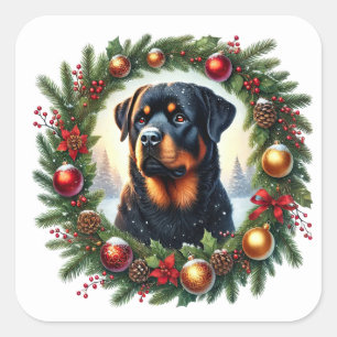 Christmas Rottweiler in Festive Decoration Square Sticker
