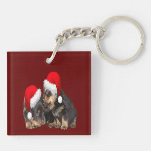 Christmas Rottweilers Wearing Festive Holiday Hats Key Ring