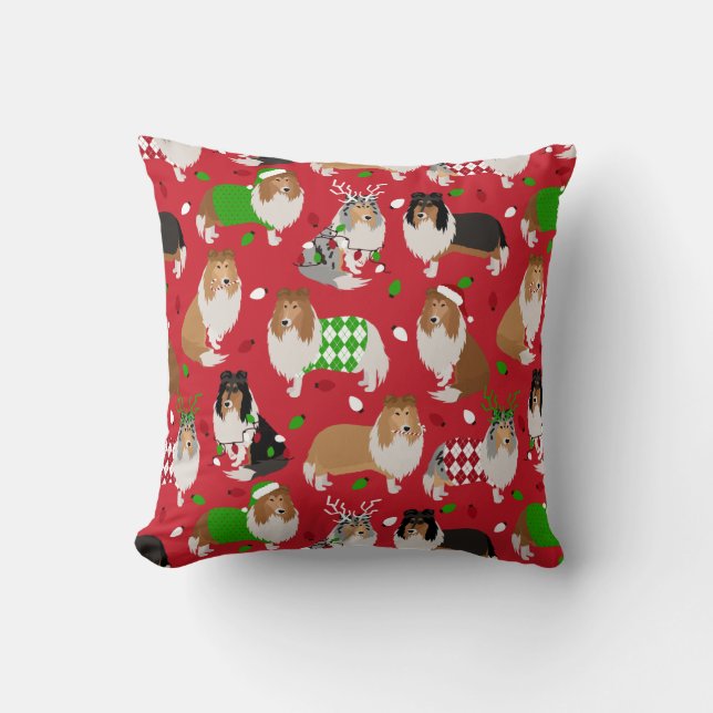 Christmas Rough Collie Cushion (Front)