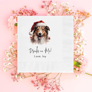 Christmas Rough Collie Dog Drinks On Me Napkin