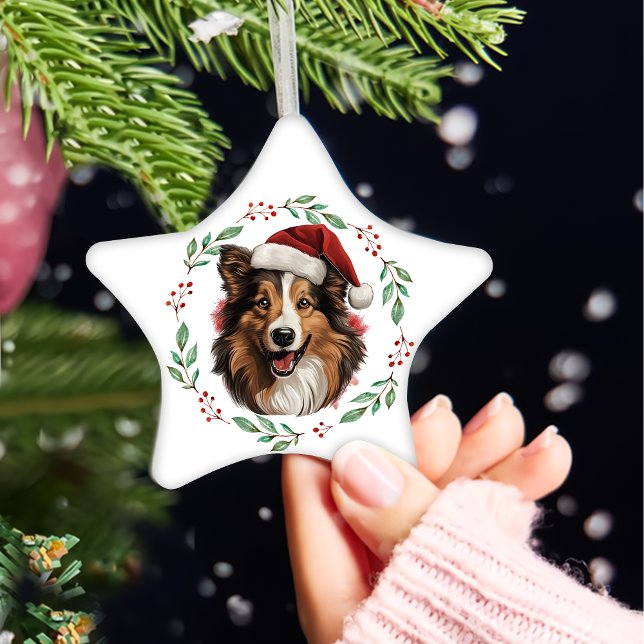 Christmas Rough Collie Dog Personalised Ceramic Tree Decoration (Creator Uploaded)