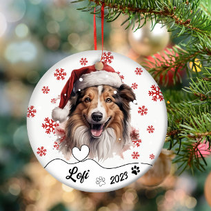 Christmas Rough Collie Dog Personalized Ceramic Tree Decoration