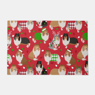 Christmas Rough Collie Doormat