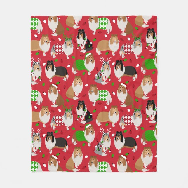 Christmas Rough Collie Fleece Blanket (Front)
