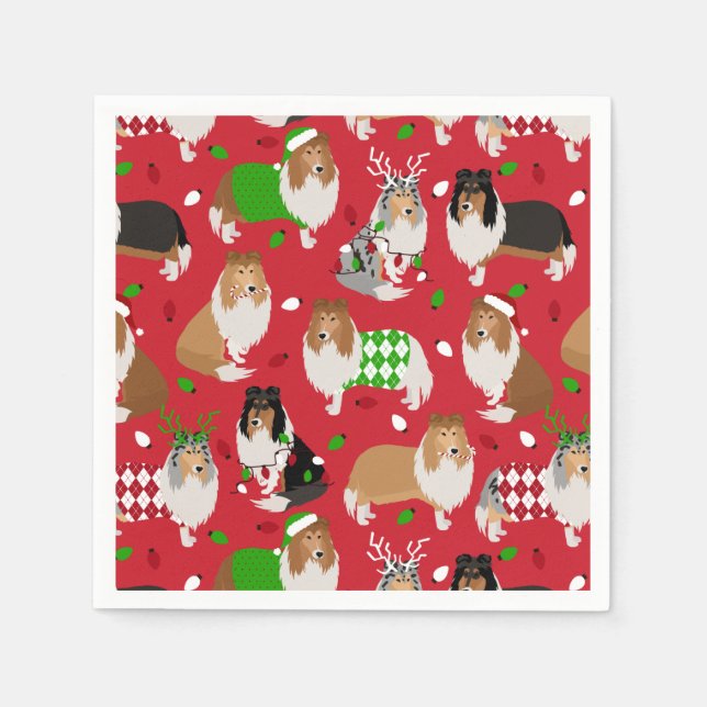 Christmas Rough Collie Napkin (Front)