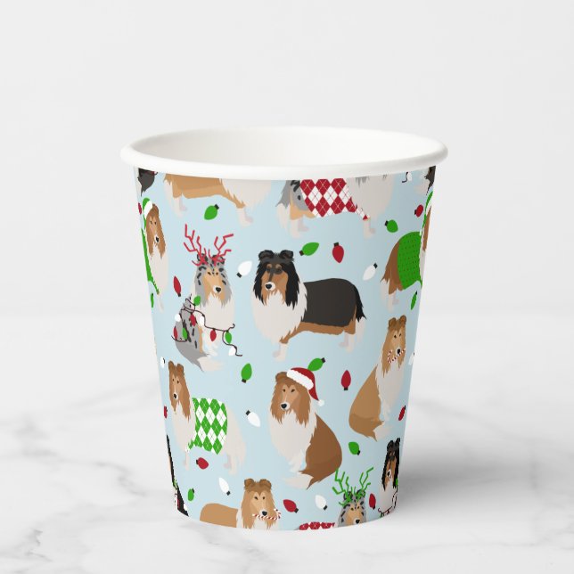 Christmas Rough Collie Paper Cups (Front)