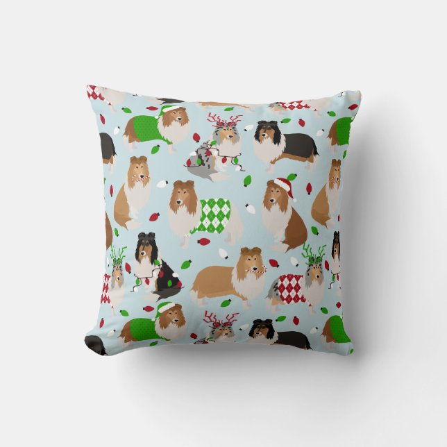 Christmas Rough Collie Throw Pillow (Front)
