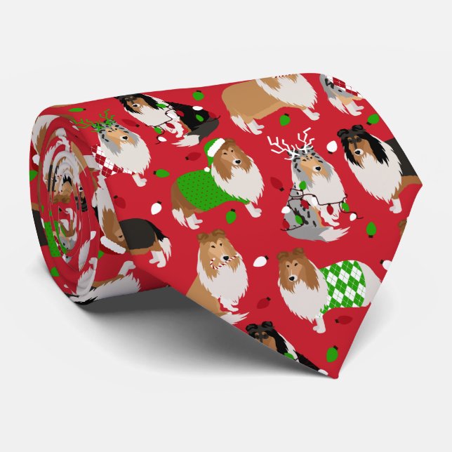 Christmas Rough Collie Tie (Rolled)