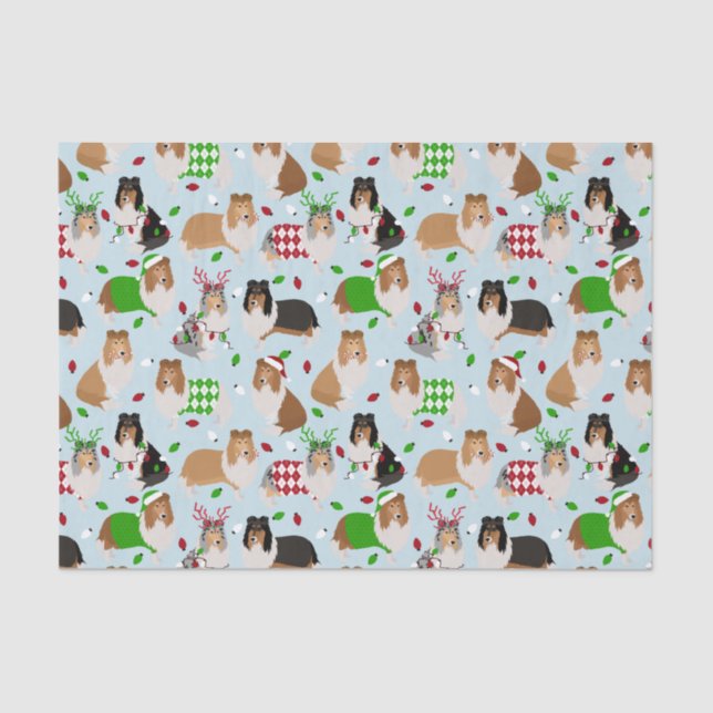 Christmas Rough Collie Tissue Paper (Front)