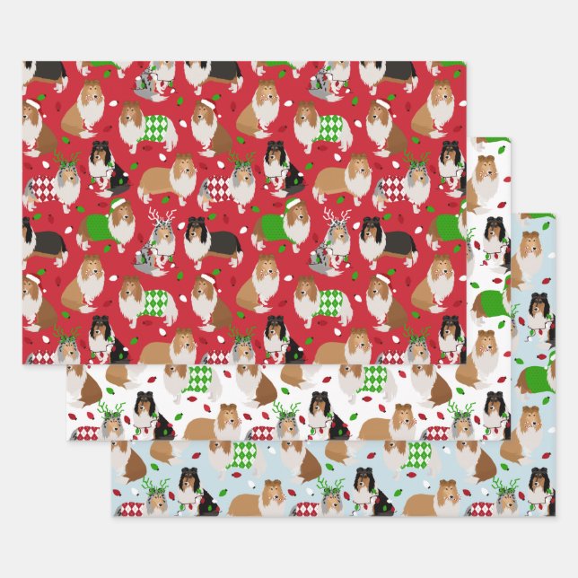 Christmas Rough Collie Wrapping Paper Sheet (Set)
