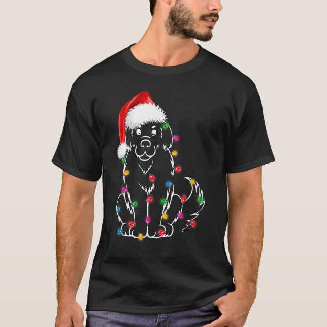 Christmas Rough Collie Xmas Lights Santa Hat  Dog T-Shirt (Front)