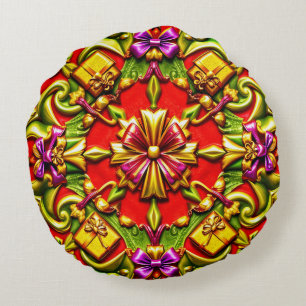 CHRISTMAS ~ Round cushion ~ red green gold