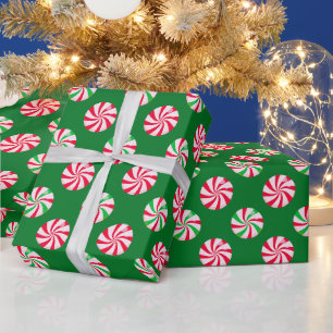 Christmas Round Peppermint Candy Green Wrapping Paper