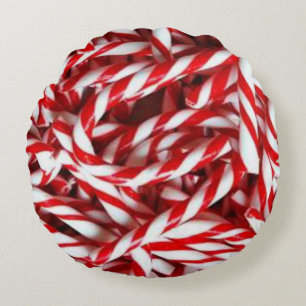 Christmas Round Pillow, Candy Cane Cushion