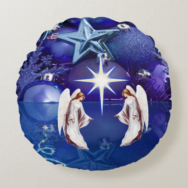 Christmas Round Pillow, Christmas Angel Round Cushion (Front)