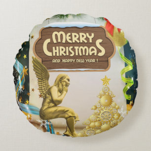 Christmas Round Pillow, Christmas Angel Round Cushion