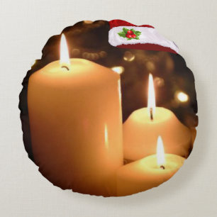 Christmas Round Pillow, Christmas Candle Cushion