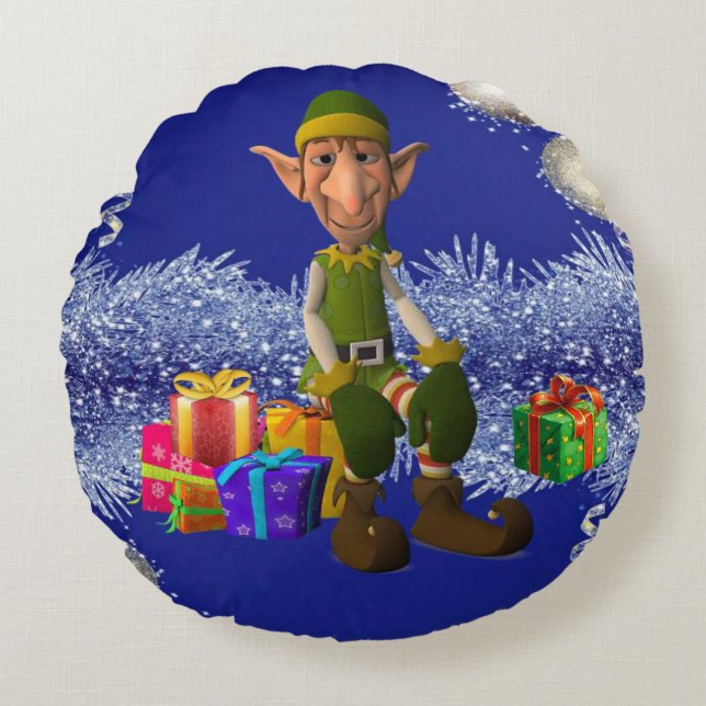 Christmas Round Pillow, Elf Cushion (Front)