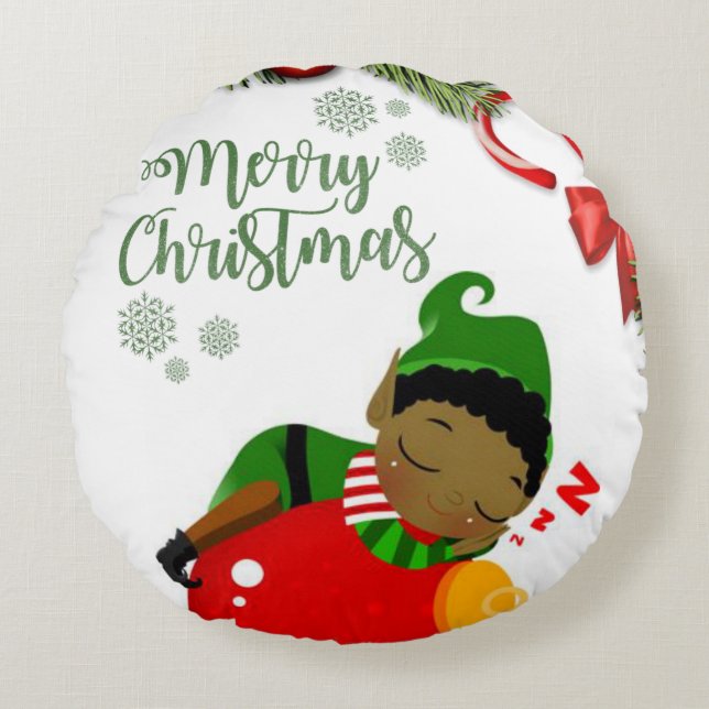 Christmas Round Pillow, Elf Cushion (Front)