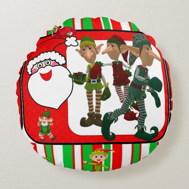 Christmas Round Pillow, Elf Cushion (Front)