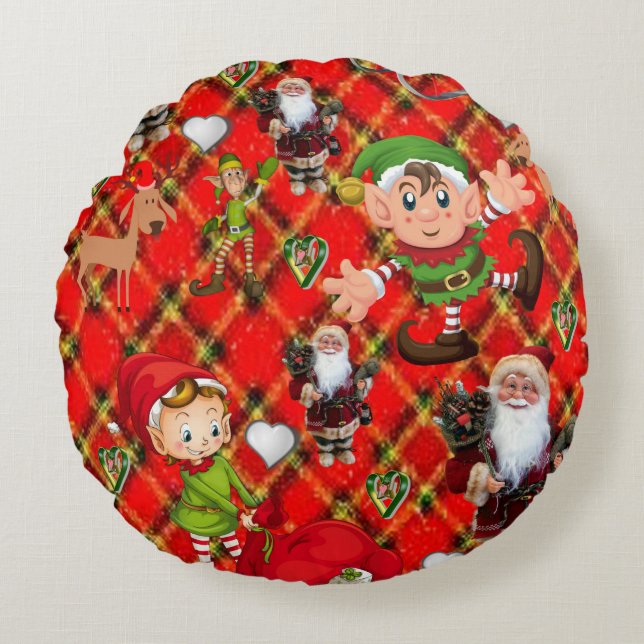 Christmas Round Pillow, Elf Cushion (Front)