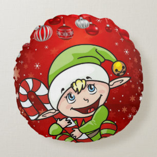 Christmas Round Pillow, Elf Round Cushion