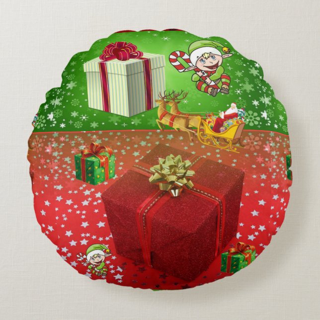 Christmas Round Pillow, Elf Round Cushion (Front)