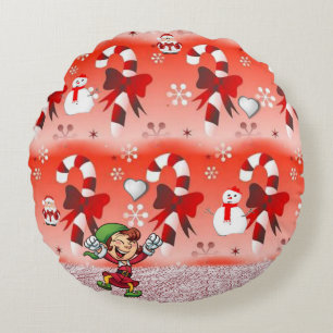 Christmas Round Pillow, Elf Round Cushion