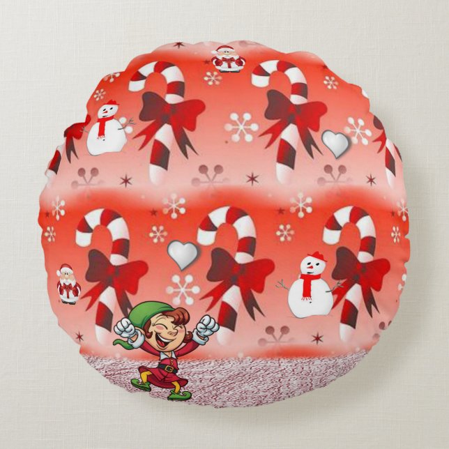 Christmas Round Pillow, Elf Round Cushion (Front)