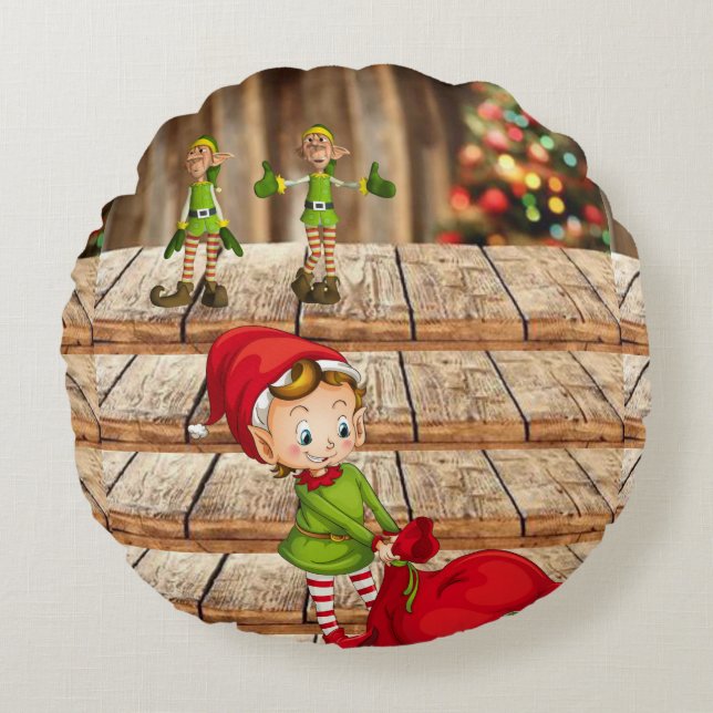 Christmas Round Pillow, Elf Round Cushion (Front)