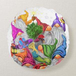 Christmas Round Pillow Gift Gnomes Party