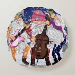 Christmas Round Pillow Happy Gnome Music Band