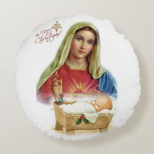 Christmas Round Pillow, Jesus Christ Round Cushion