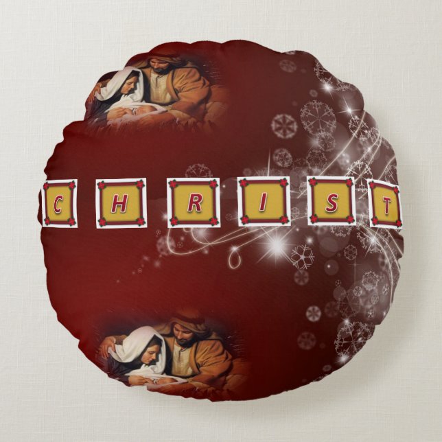 Christmas Round Pillow, Jesus Christ Round Cushion (Front)
