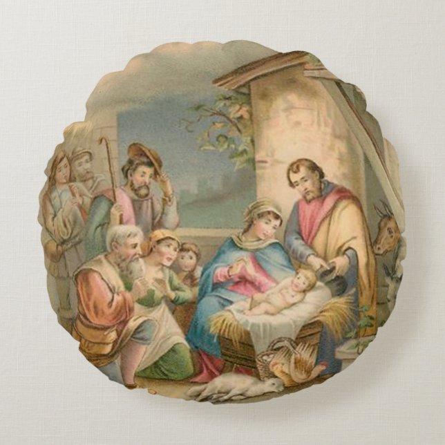 Christmas Round Pillow, Jesus Christ Round Cushion (Front)
