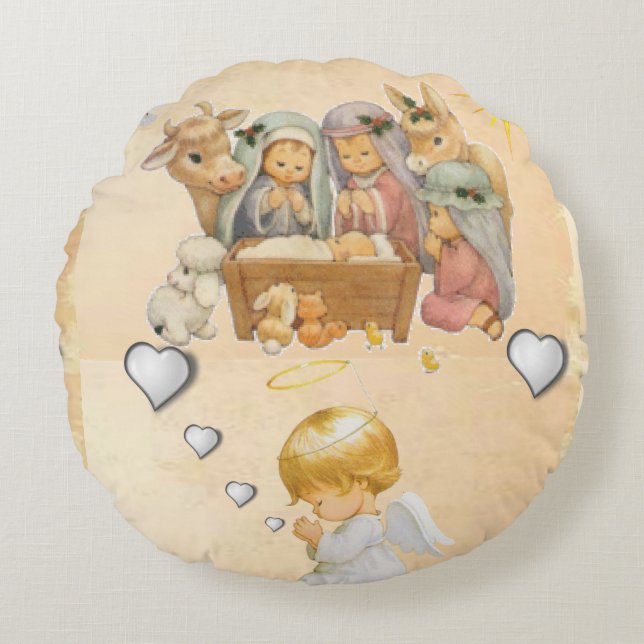 Christmas Round Pillow, Jesus Christ Round Cushion (Front)