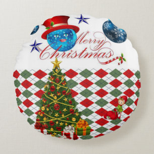Christmas Round Pillow, Merry Christmas Cushion