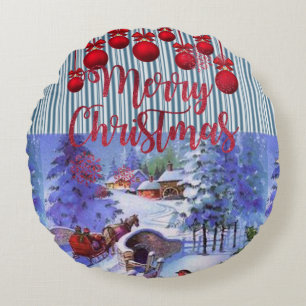 Christmas Round Pillow, Merry Christmas Cushion