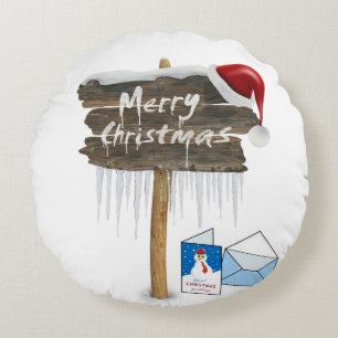 Christmas Round Pillow, Merry Christmas Cushion