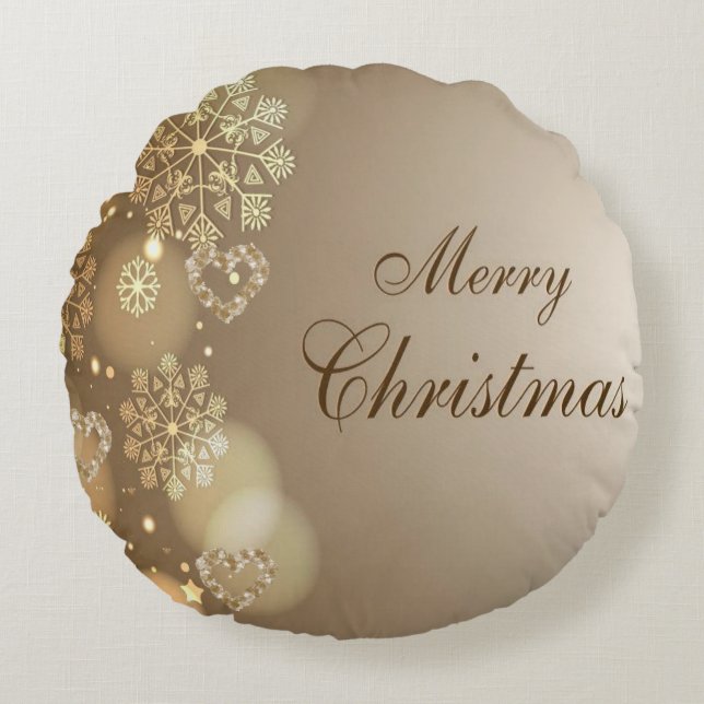 Christmas Round Pillow, Merry Christmas Cushion (Front)