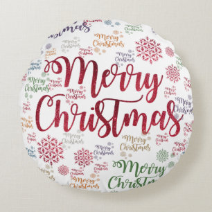 Christmas Round Pillow, Merry Christmas Cushion