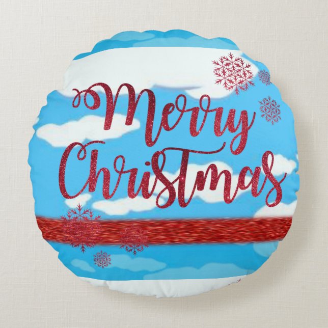 Christmas Round Pillow, Merry Christmas Round Cushion (Front)