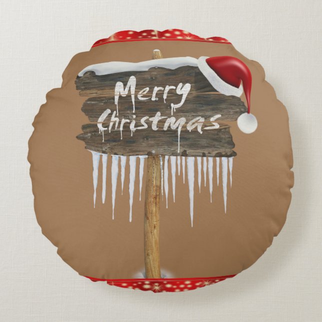Christmas Round Pillow, Merry Christmas Round Cushion (Front)