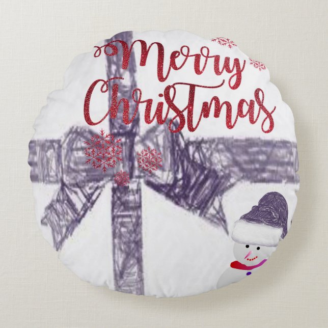 Christmas Round Pillow, Merry Christmas Round Cushion (Front)