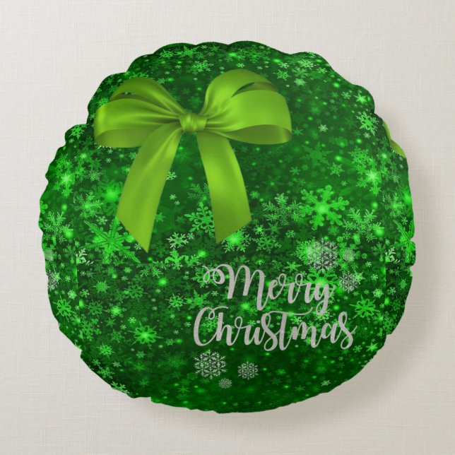 Christmas Round Pillow, Merry Christmas Round Cushion (Front)