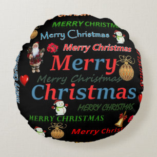 Christmas Round Pillow, Merry Christmas Round Cushion